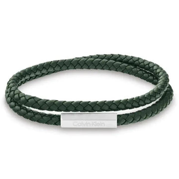 Διπλό βραχιόλι Calvin Klein 35100018 δερμάτινο πράσινο με ασημί κούμπωμα.